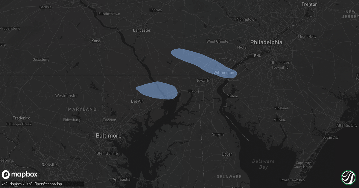 Hail map in North East, MD on August 8, 2026