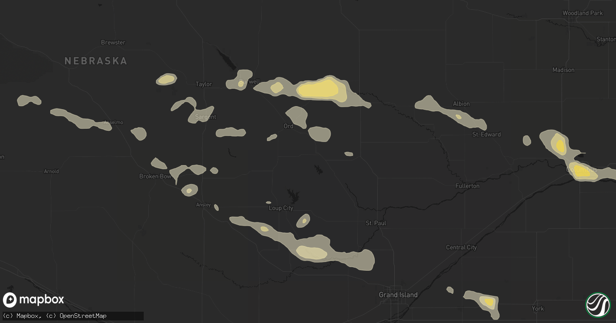 Hail map in North Loup, NE on August 8, 2026