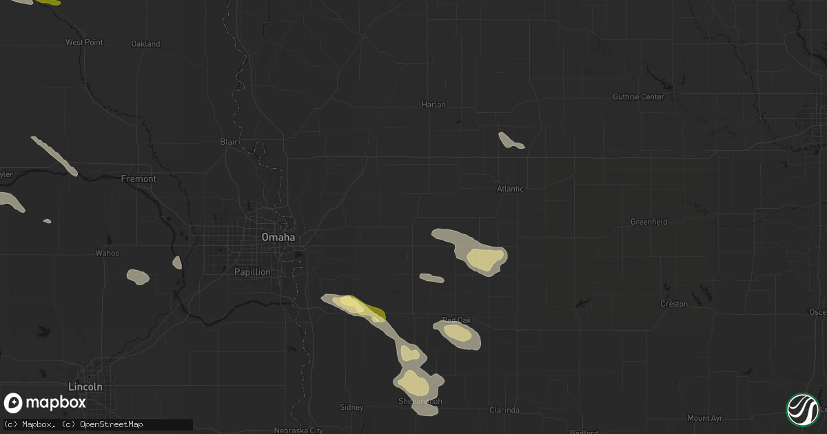 Hail map in Oakland, IA on August 8, 2026