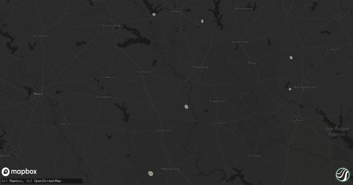 Hail map in Oakwood, TX on August 8, 2026