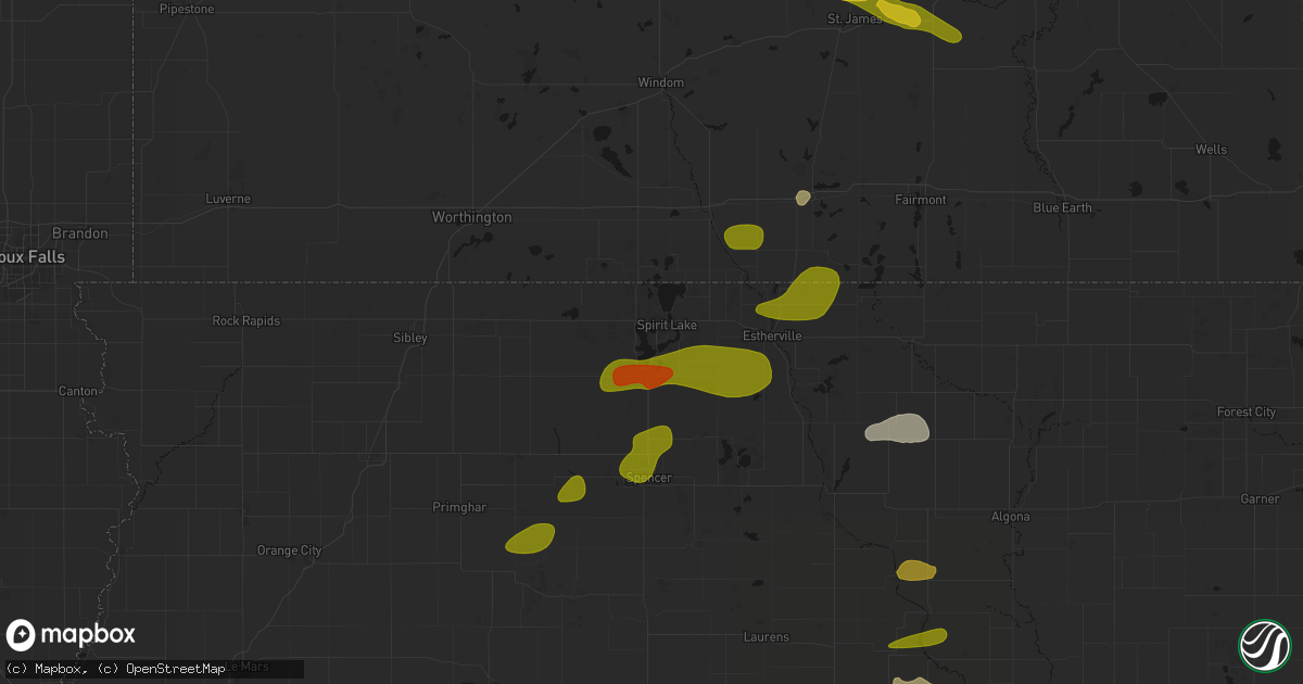 Hail map in Okoboji, IA on August 8, 2026