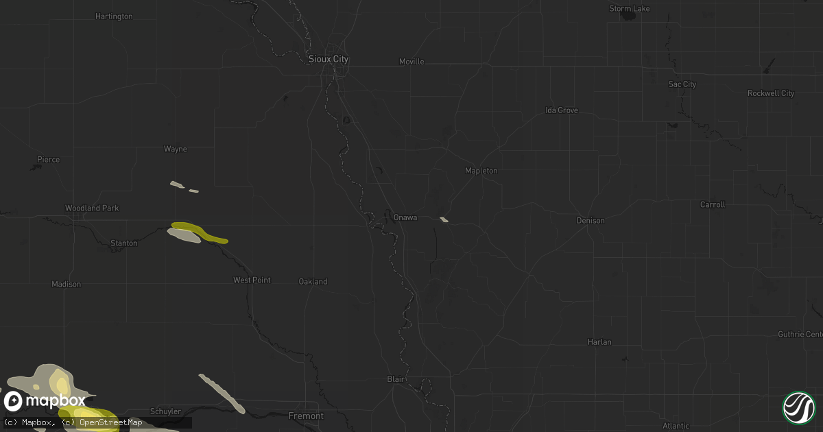 Hail map in Onawa, IA on August 8, 2026