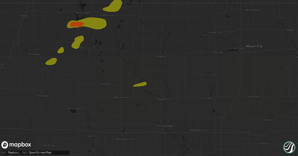 Hail map in Ottosen, IA on August 8, 2026
