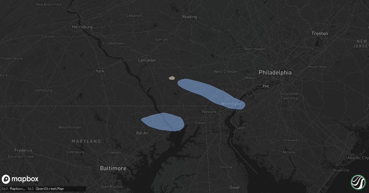 Hail map in Oxford, PA on August 8, 2026