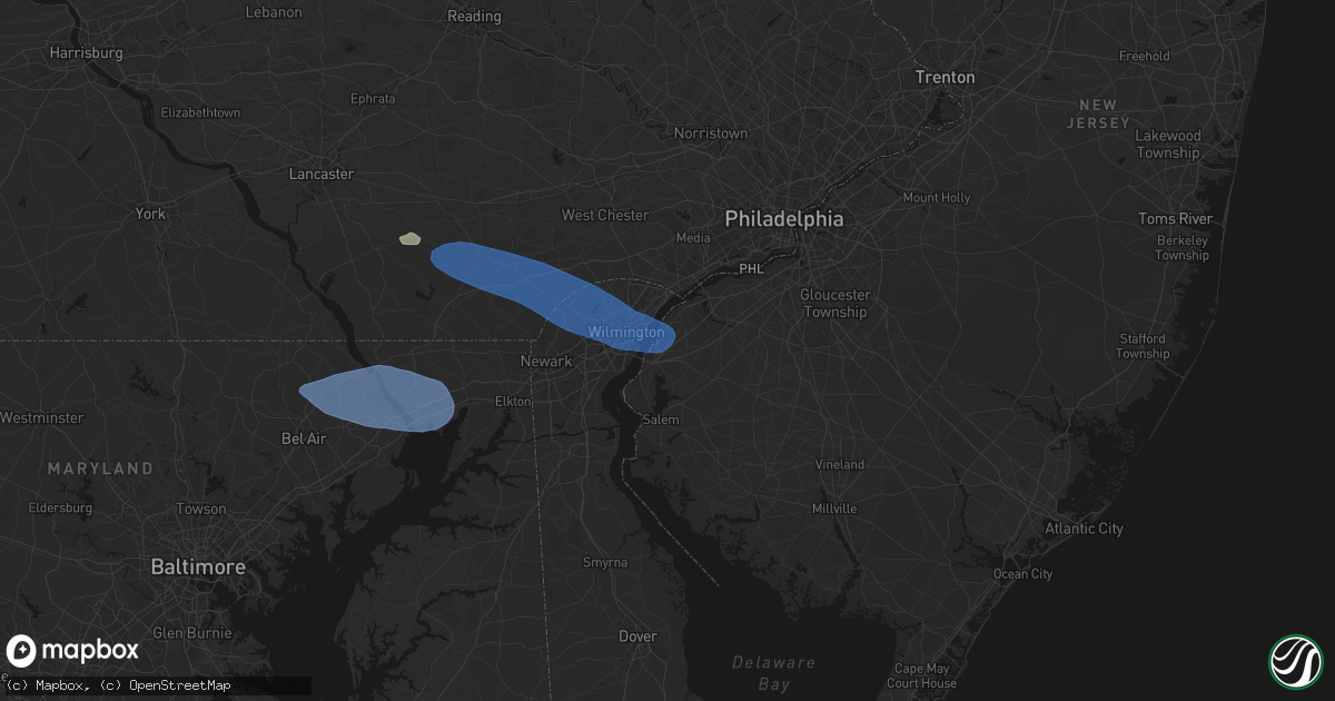 Hail map in Penns Grove, NJ on August 8, 2026