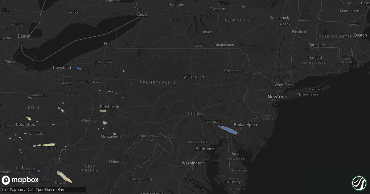 Hail map in Pennsylvania on August 8, 2026