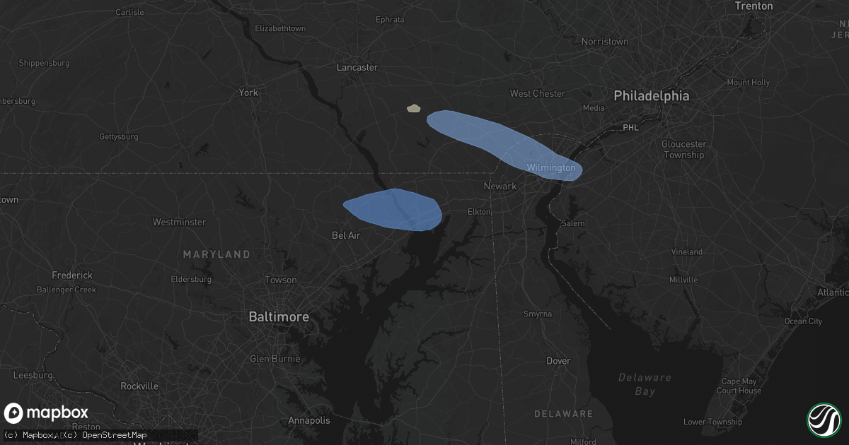 Hail map in Perryville, MD on August 8, 2026