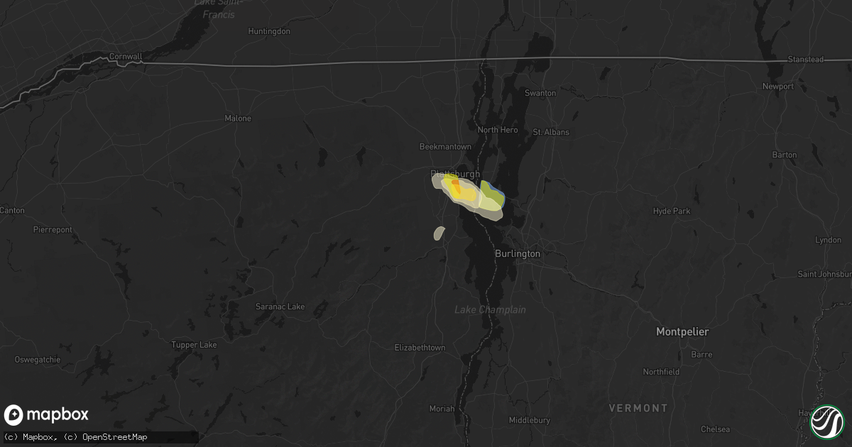 Hail map in Peru, NY on August 8, 2026