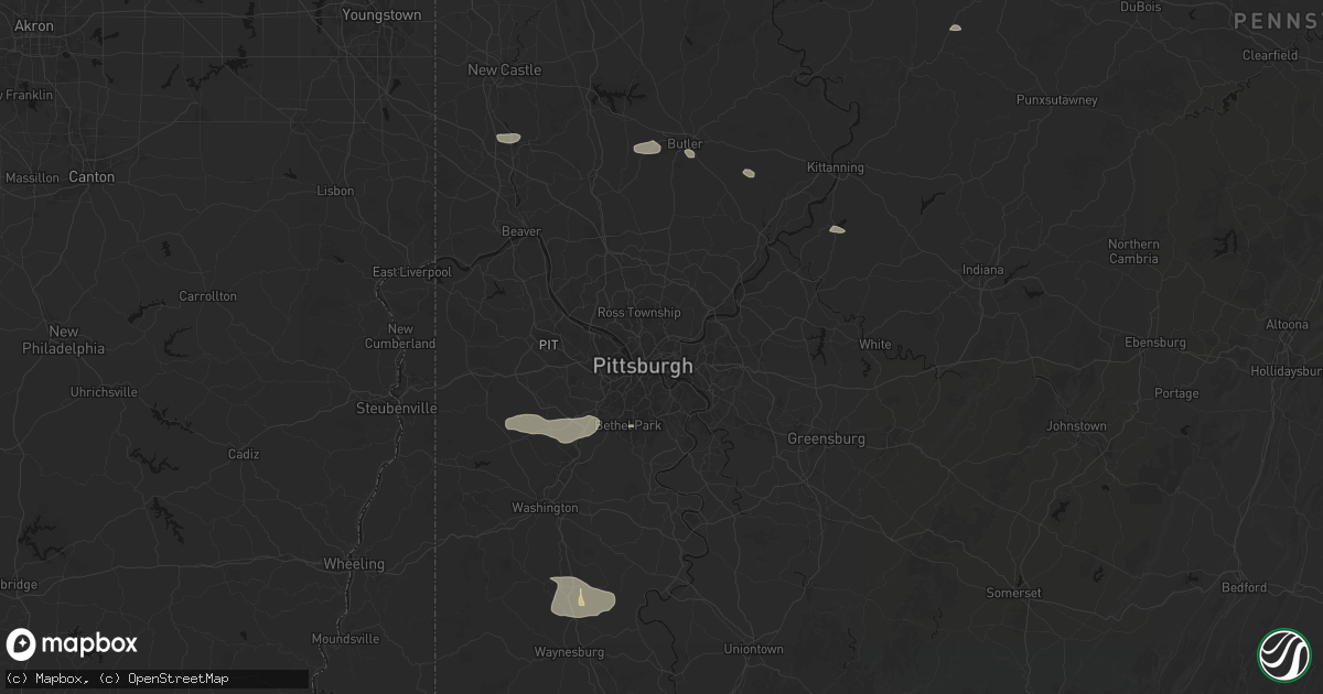 Hail map in Pittsburgh, PA on August 8, 2026