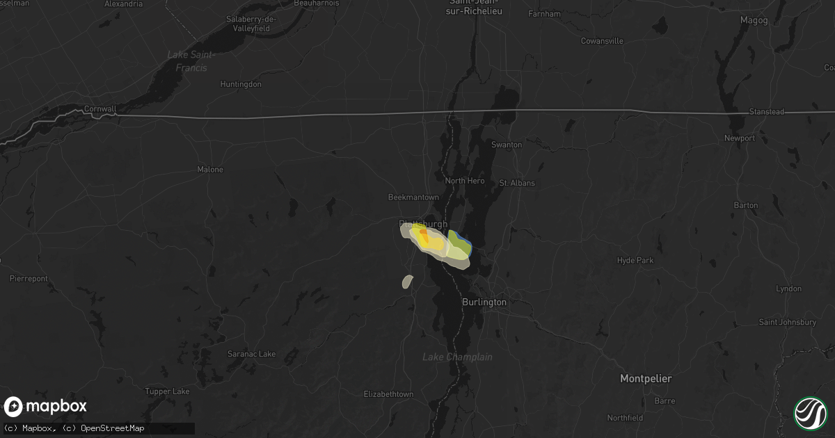Hail map in Plattsburgh, NY on August 8, 2026