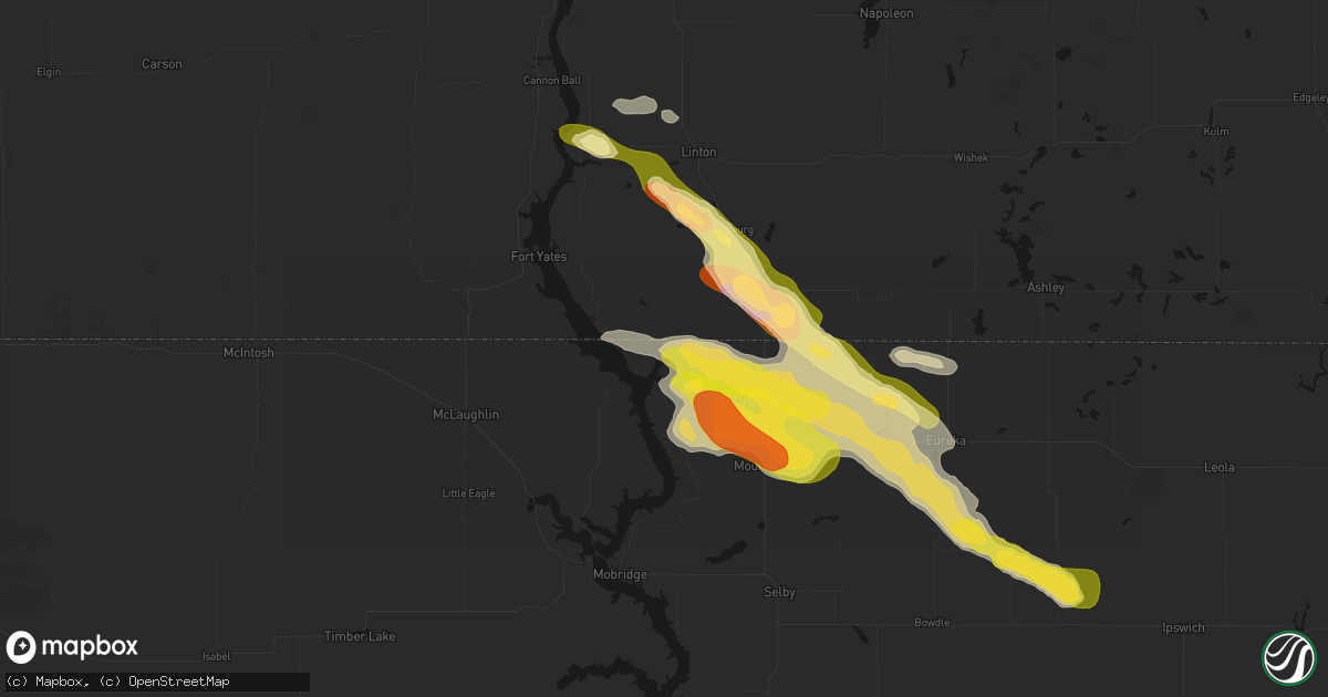 Hail map in Pollock, SD on August 8, 2026