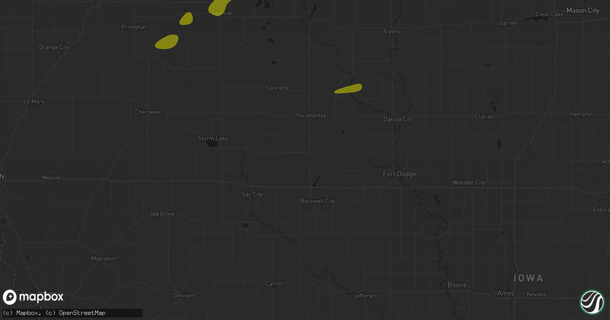 Hail map in Pomeroy, IA on August 8, 2026