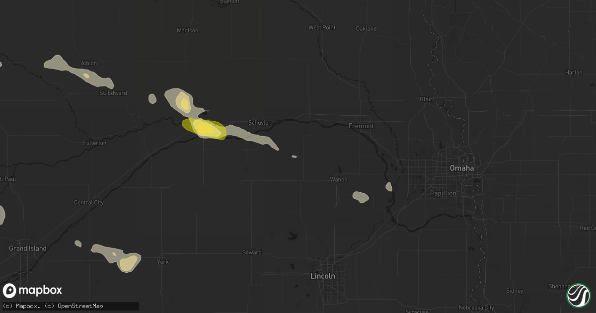 Hail map in Prague, NE on August 8, 2026