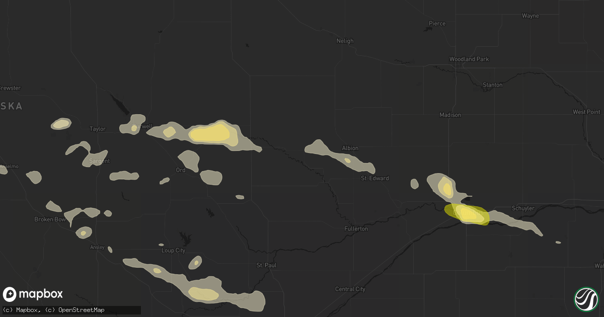 Hail map in Primrose, NE on August 8, 2026