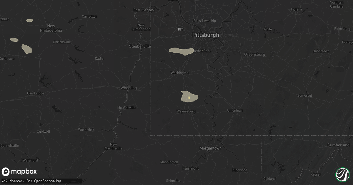 Hail map in Prosperity, PA on August 8, 2026