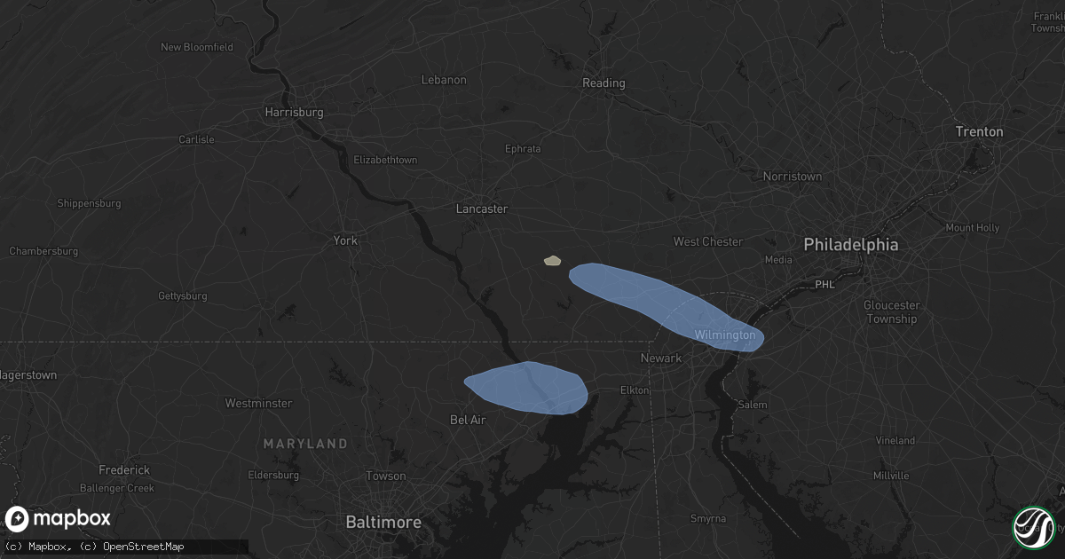 Hail map in Quarryville, PA on August 8, 2026
