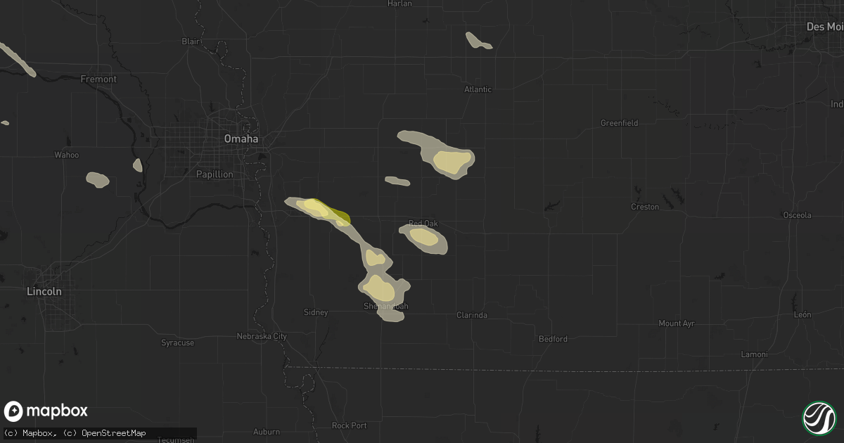 Hail map in Red Oak, IA on August 8, 2026