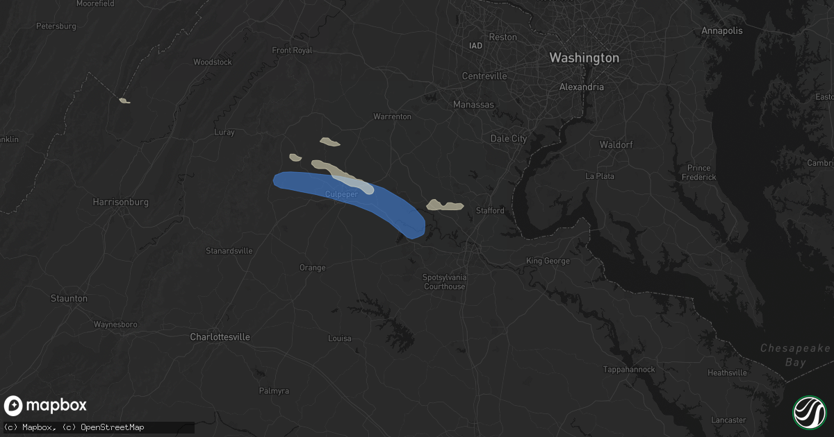 Hail map in Richardsville, VA on August 8, 2026