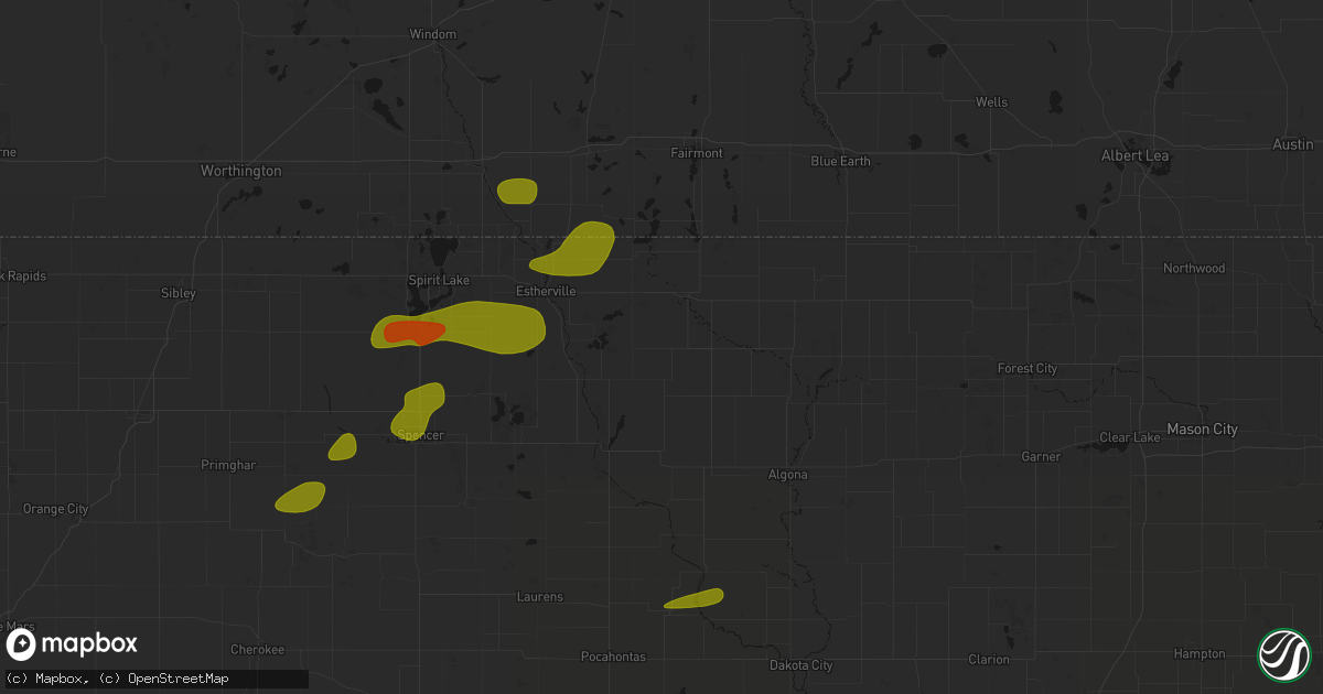 Hail map in Ringsted, IA on August 8, 2026
