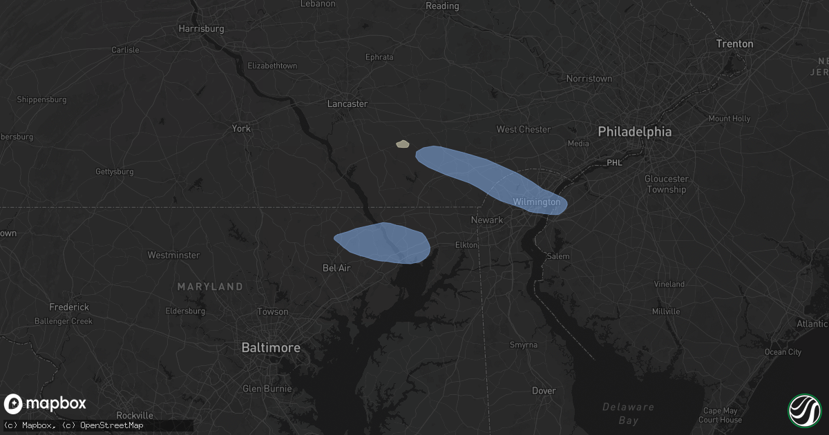 Hail map in Rising Sun, MD on August 8, 2026