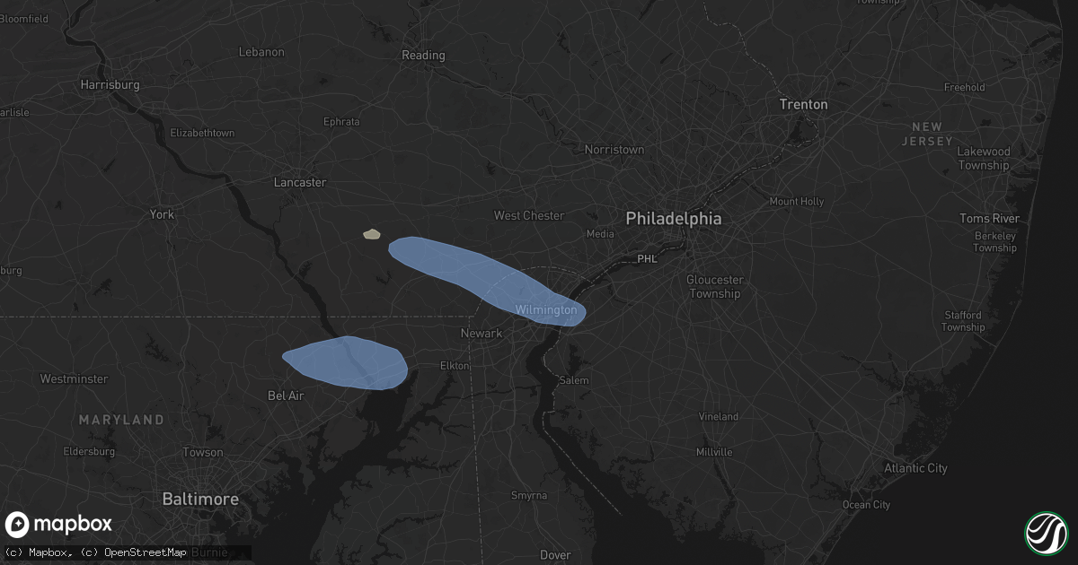 Hail map in Rockland, DE on August 8, 2026