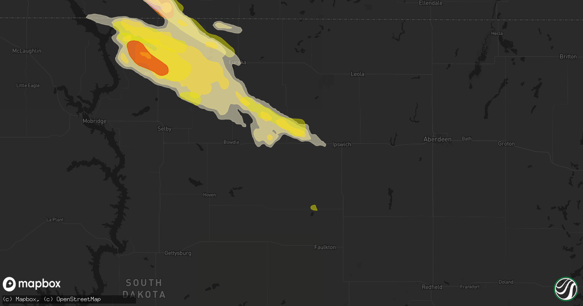 Hail map in Roscoe, SD on August 8, 2026