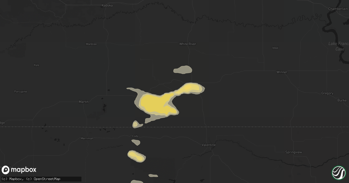 Hail map in Rosebud, SD on August 8, 2026