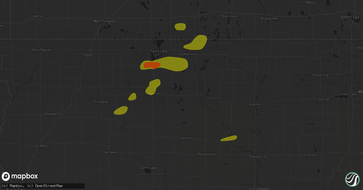 Hail map in Ruthven, IA on August 8, 2026