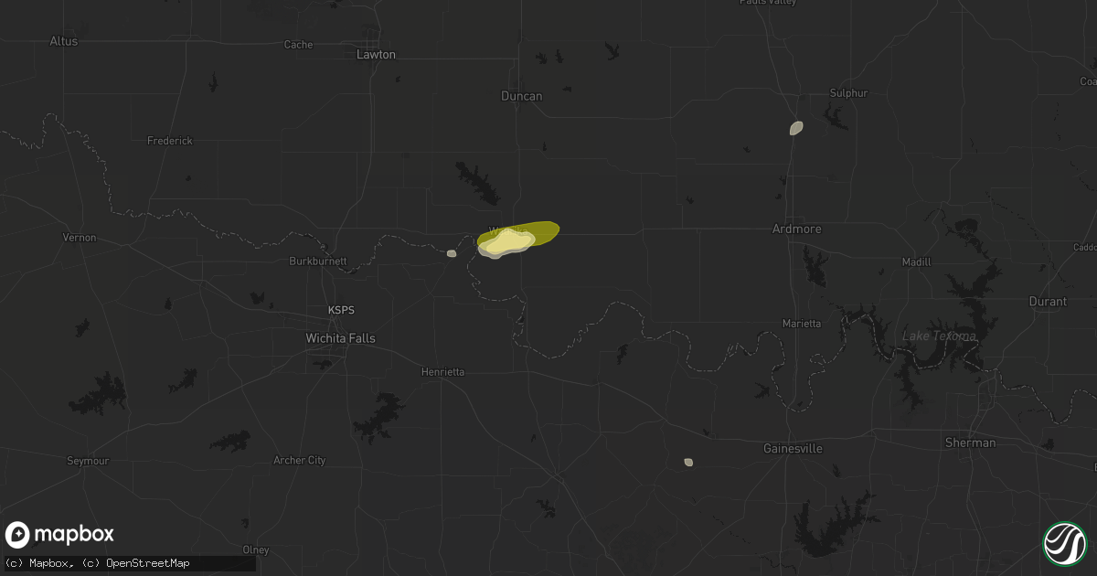 Hail map in Ryan, OK on August 8, 2026