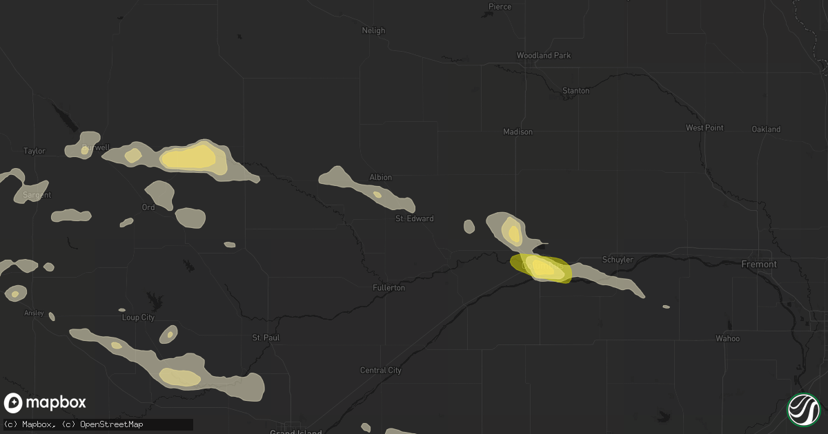 Hail map in Saint Edward, NE on August 8, 2026