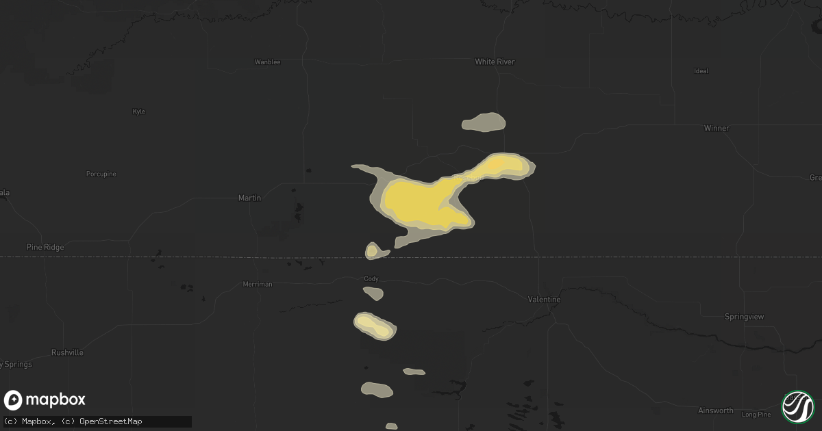 Hail map in Saint Francis, SD on August 8, 2026