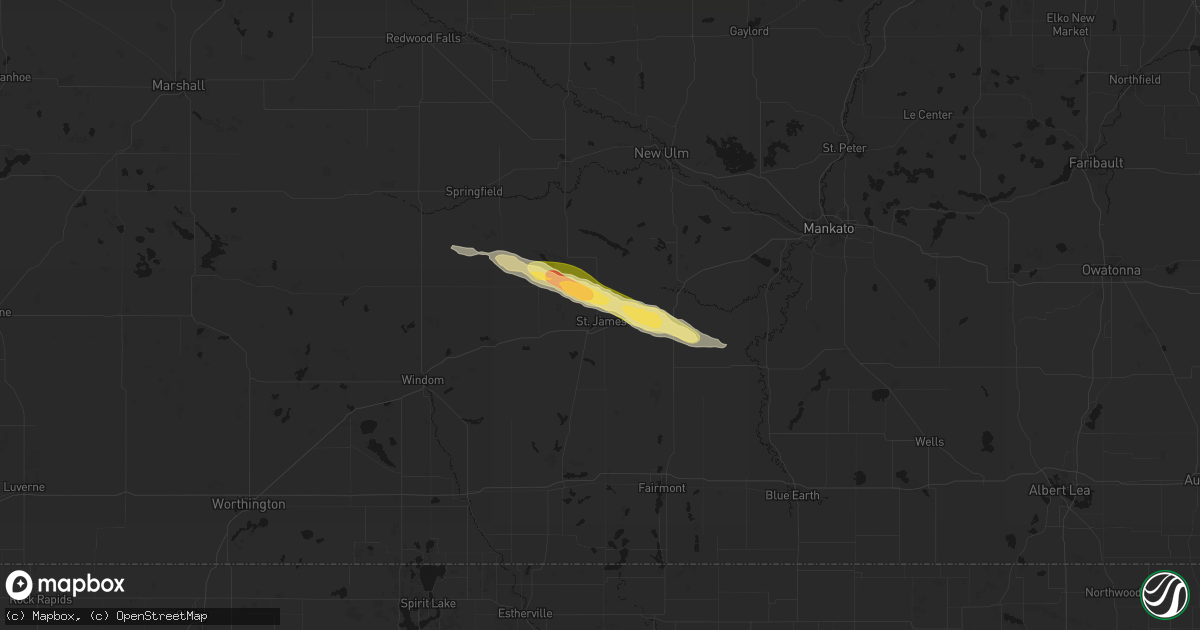 Hail map in Saint James, MN on August 8, 2026