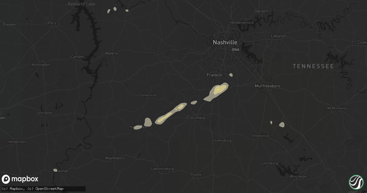 Hail map in Santa Fe, TN on August 8, 2026