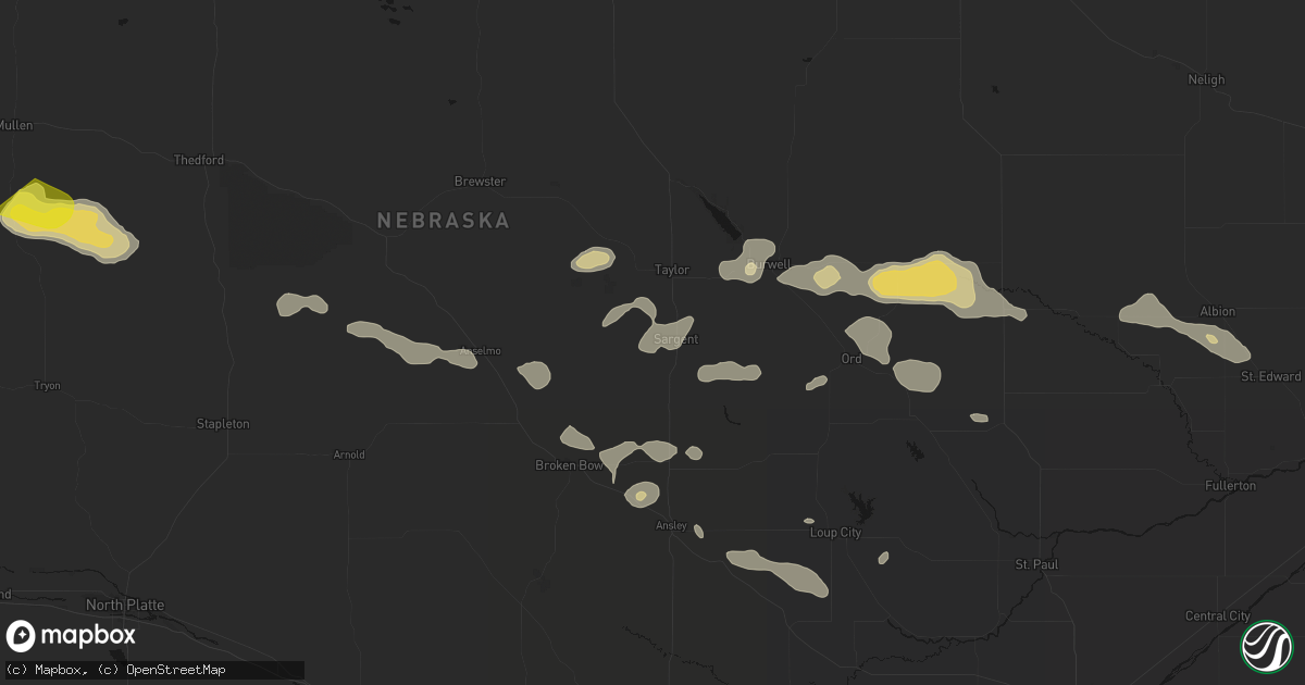 Hail map in Sargent, NE on August 8, 2026