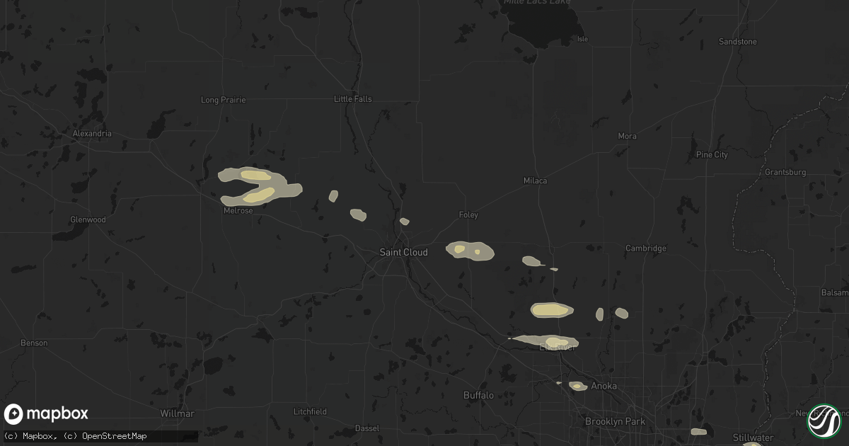 Hail map in Sauk Rapids, MN on August 8, 2026