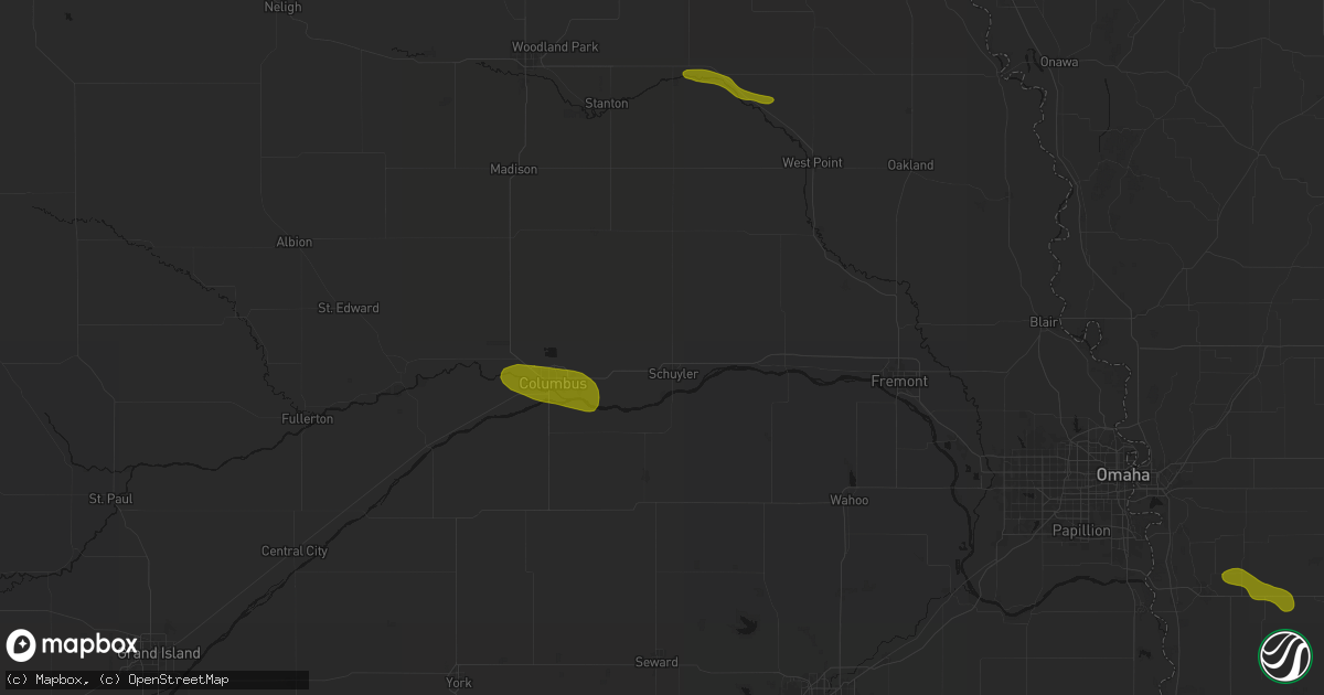 Hail map in Schuyler, NE on August 8, 2026