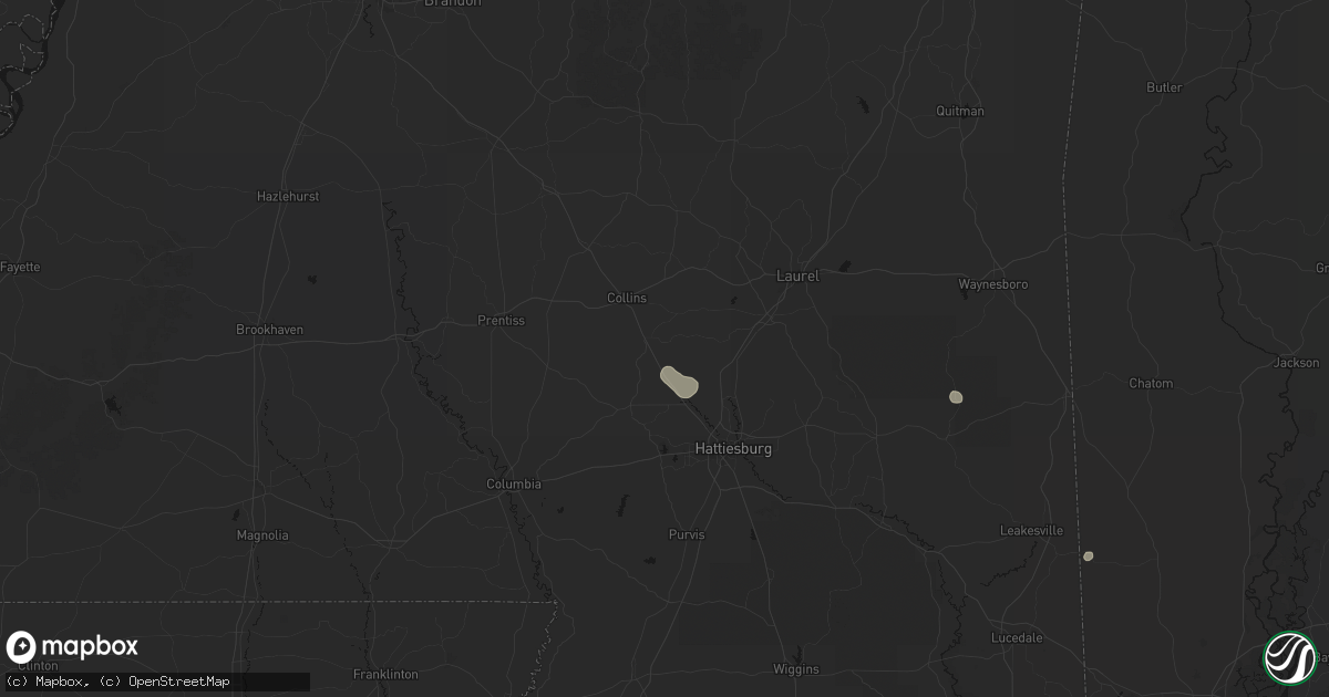 Hail map in Seminary, MS on August 8, 2026