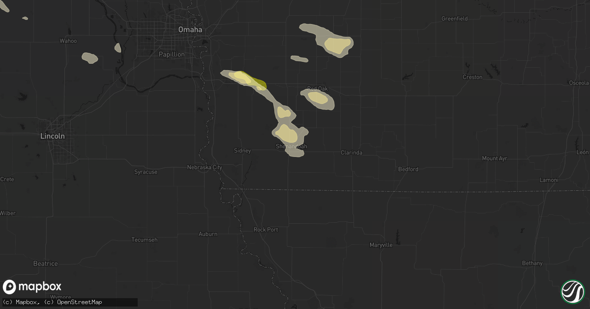 Hail map in Shenandoah, IA on August 8, 2026