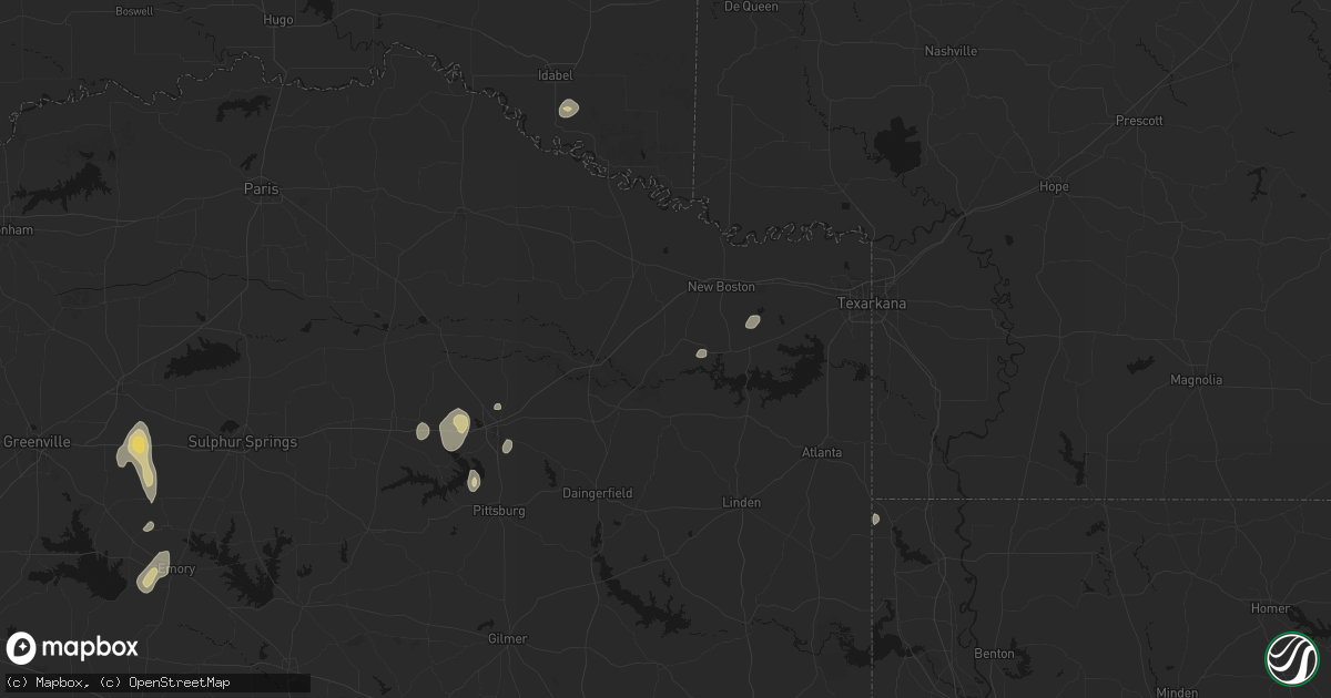 Hail map in Simms, TX on August 8, 2026