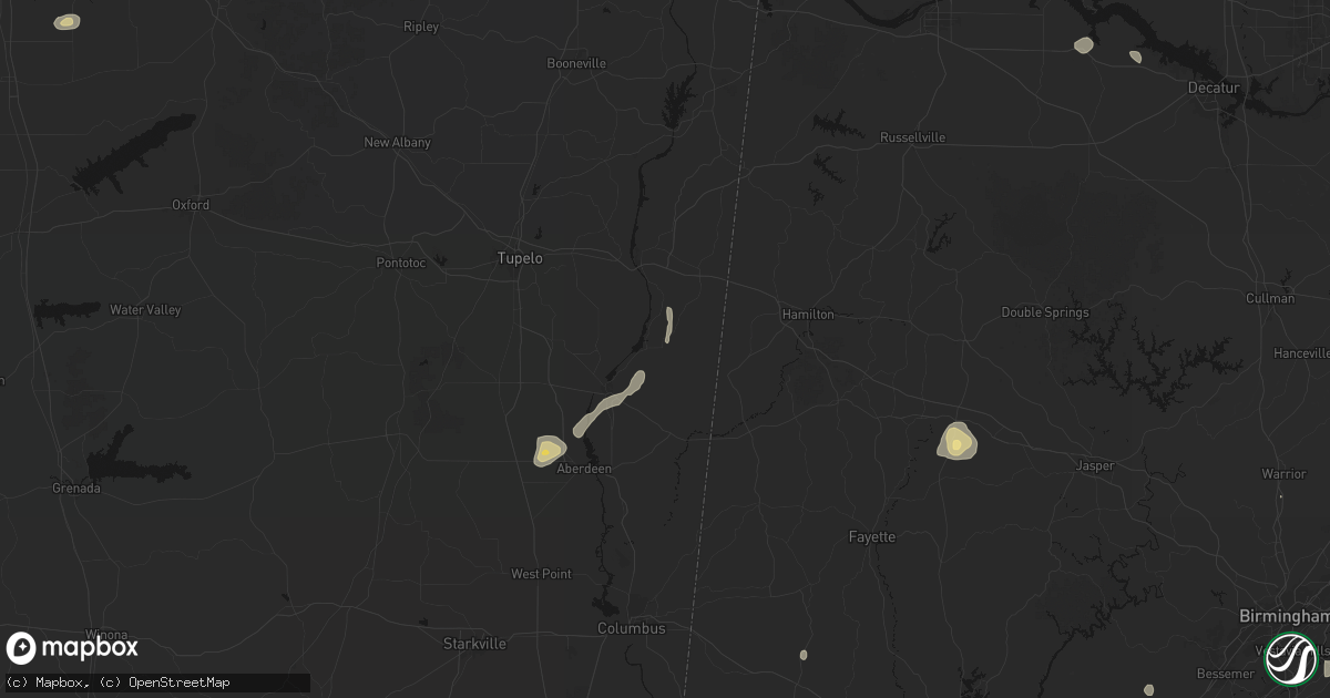 Hail map in Smithville, MS on August 8, 2026