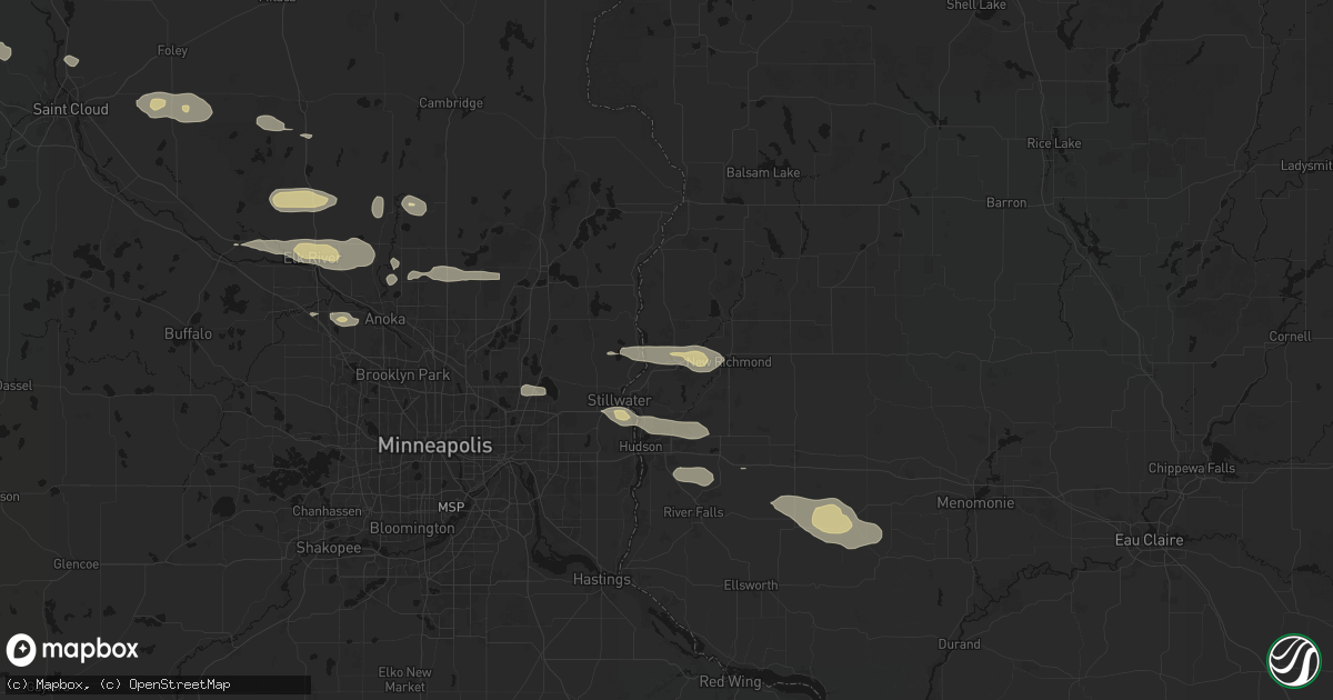 Hail map in Somerset, WI on August 8, 2026