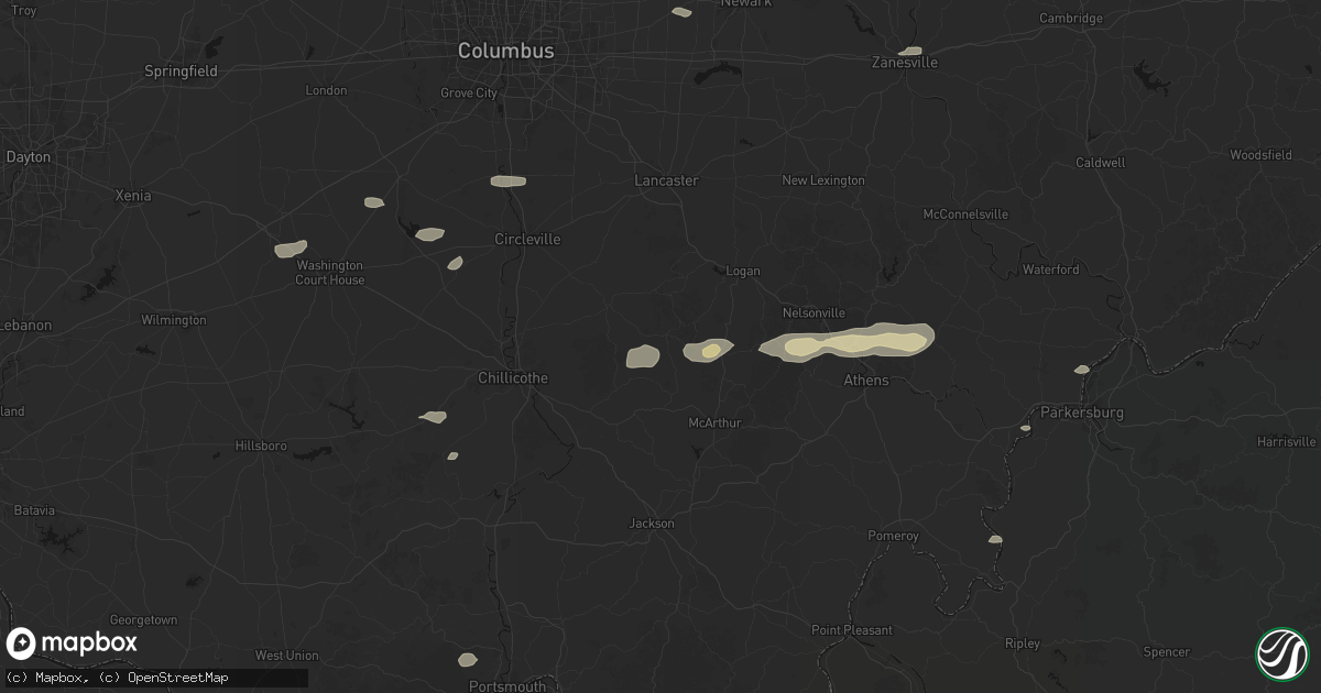 Hail map in South Bloomingville, OH on August 8, 2026