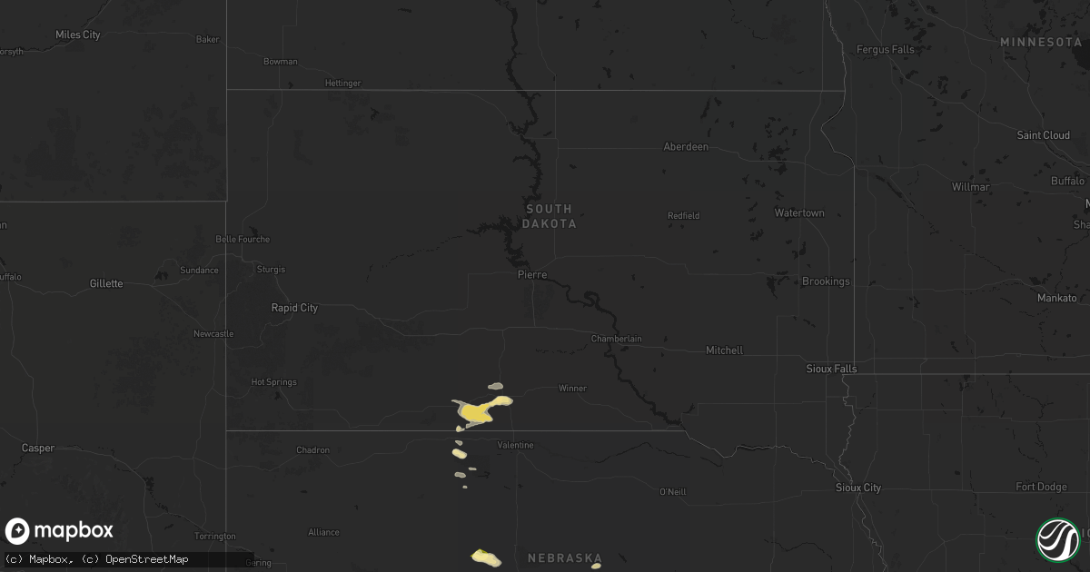 Hail map in South Dakota on August 8, 2026