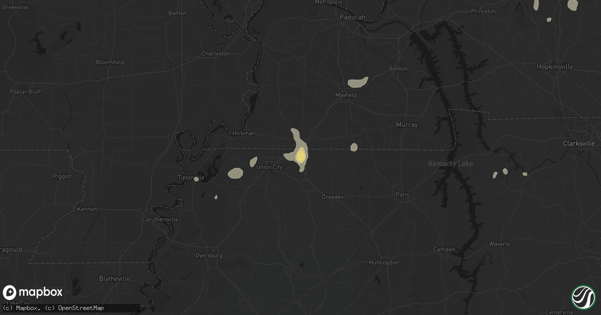 Hail map in South Fulton, TN on August 8, 2026