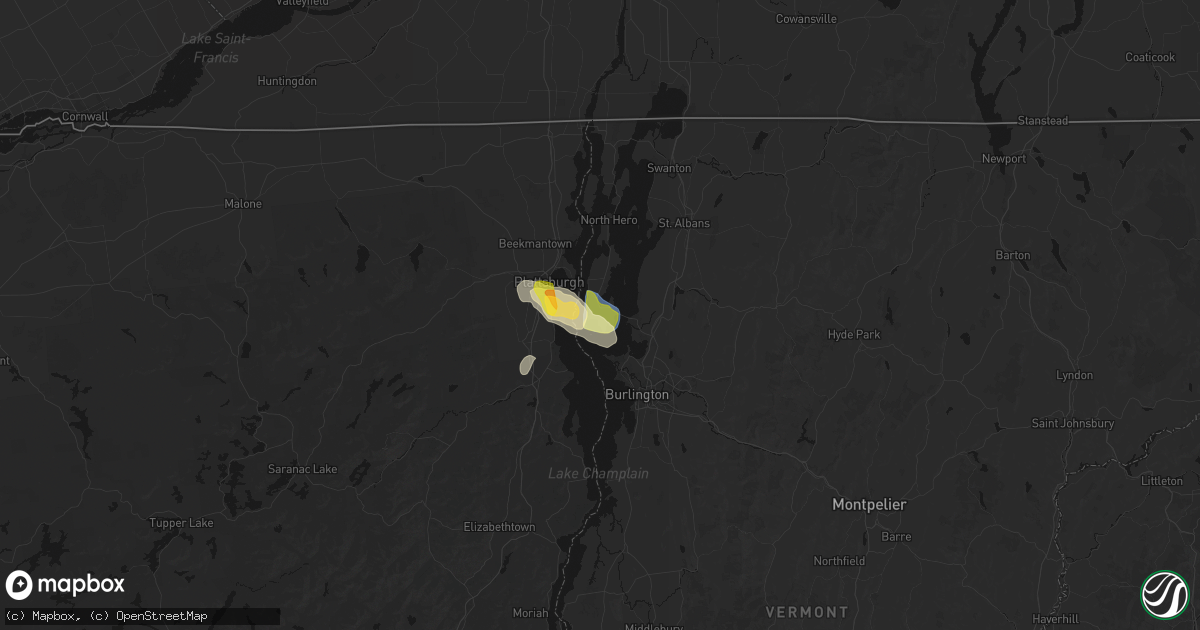 Hail map in South Hero, VT on August 8, 2026