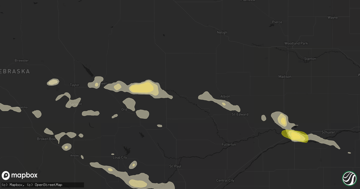 Hail map in Spalding, NE on August 8, 2026