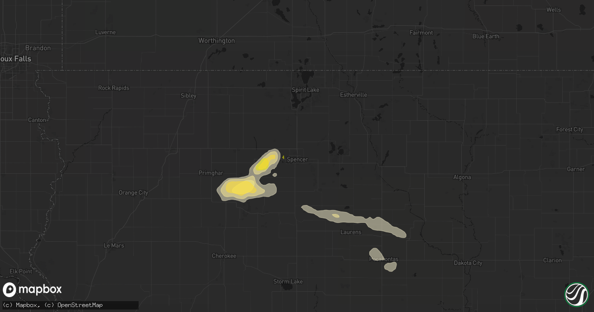 Hail map in Spencer, IA on August 8, 2026