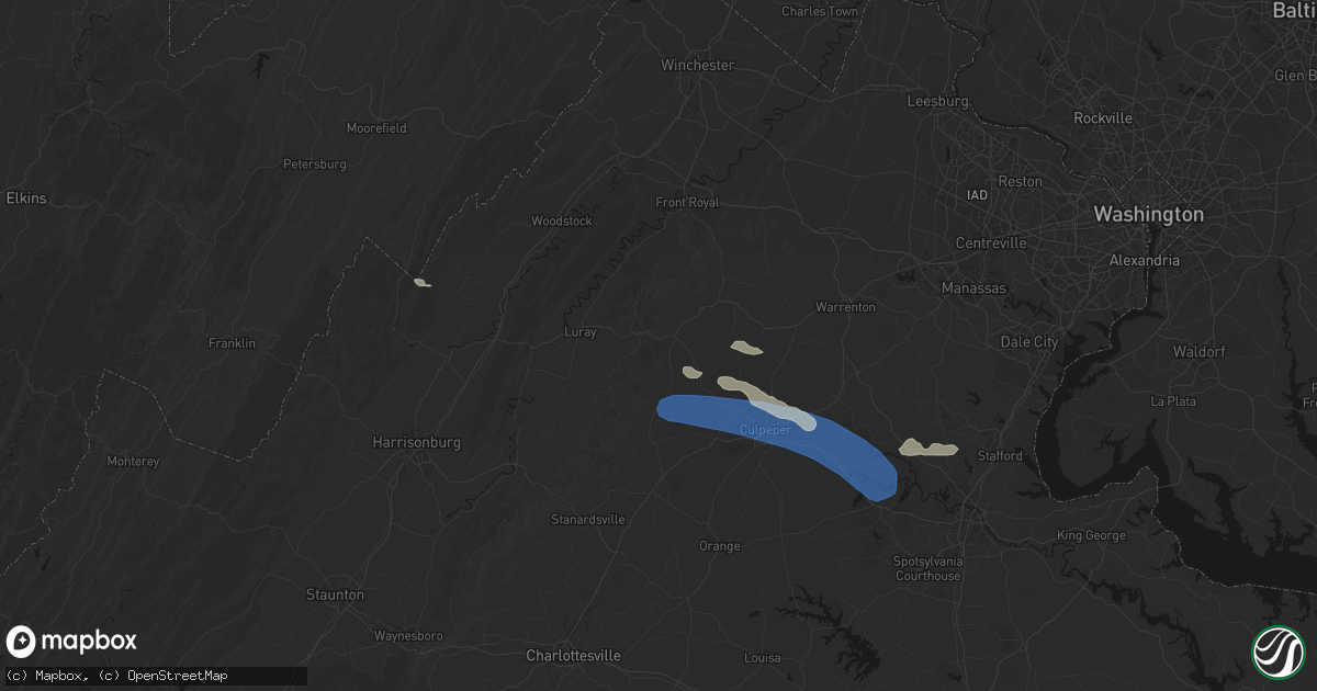 Hail map in Sperryville, VA on August 8, 2026