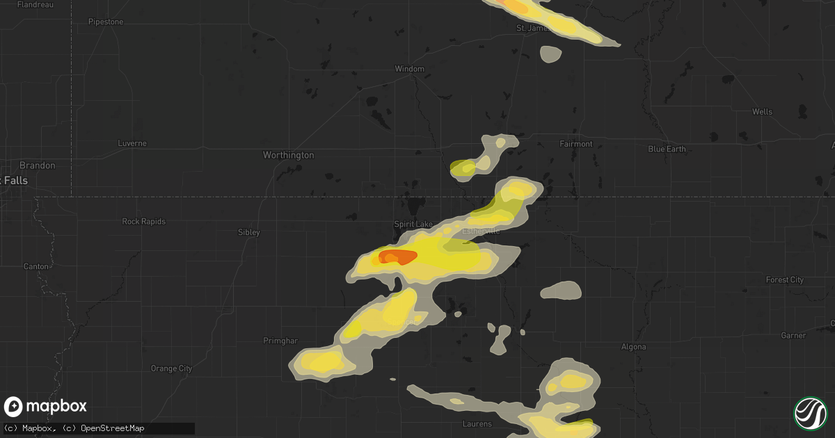 Hail map in Spirit Lake, IA on August 8, 2026