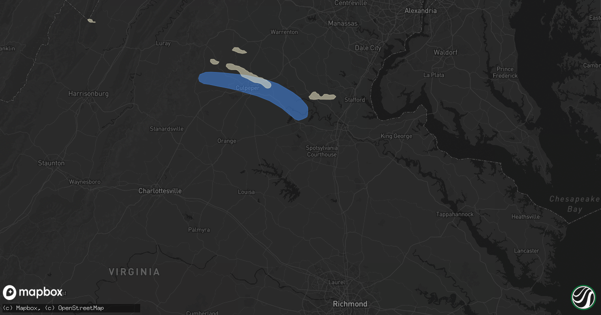 Hail map in Spotsylvania, VA on August 8, 2026